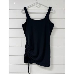 Prana Womens Black Side Cinch Ruched Yoga Tank Top Built-In Shelf Bra Large